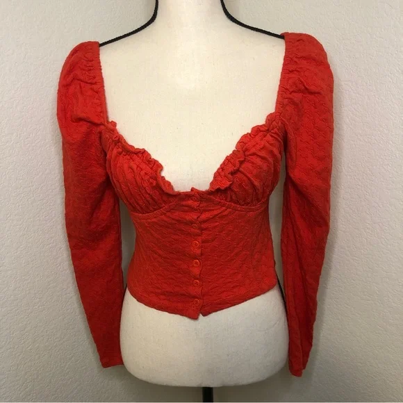 Free People Ladybug Red Long Sleeve Top Size Small - Picture 2 of 14